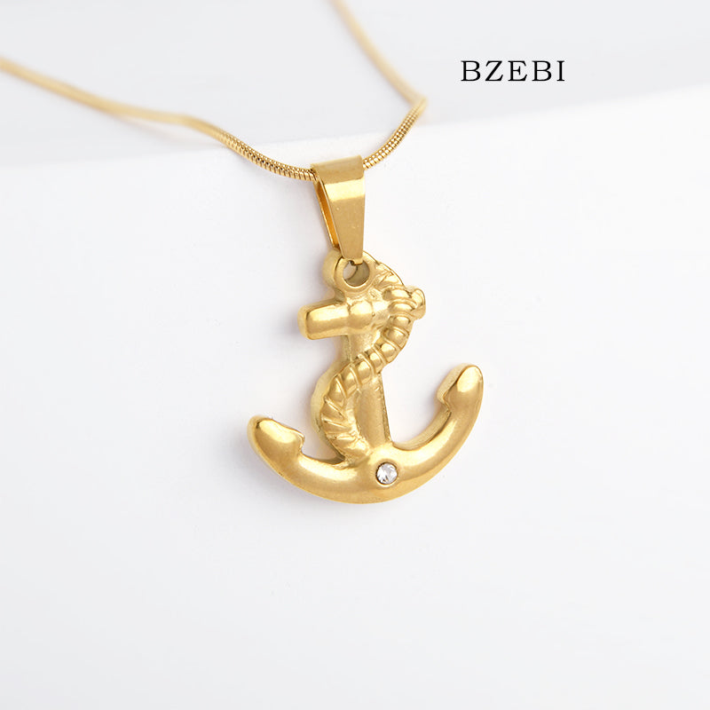 BZEBI 18k Gold Plated Cubic Zirconia Pirate Logo  Necklace for Women with Box