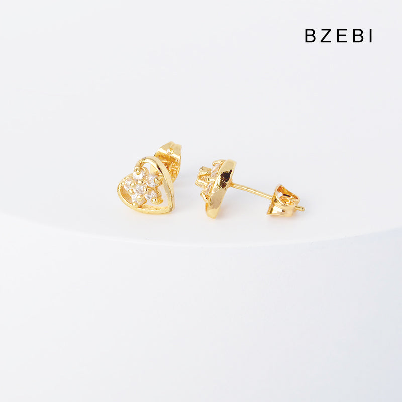 BZEBI 14k Heart Flower Earrings Niche Design Girls