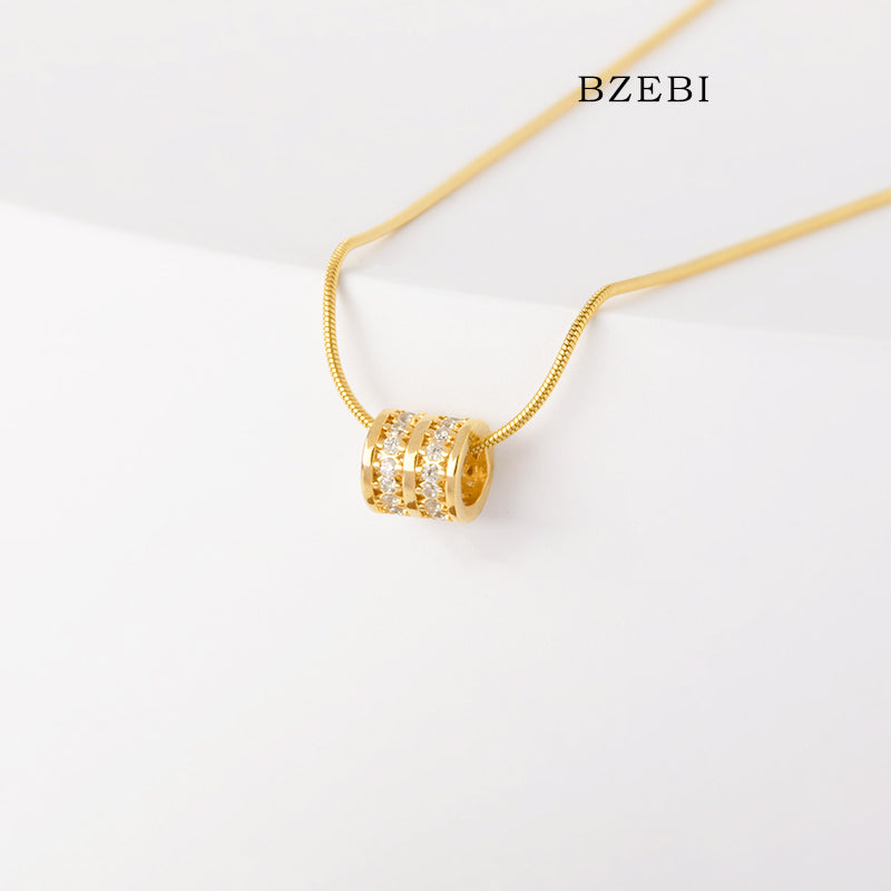 BZEBI 18k Gold Plated Cubic Zirconia Uth Ring Necklace for Women with Box