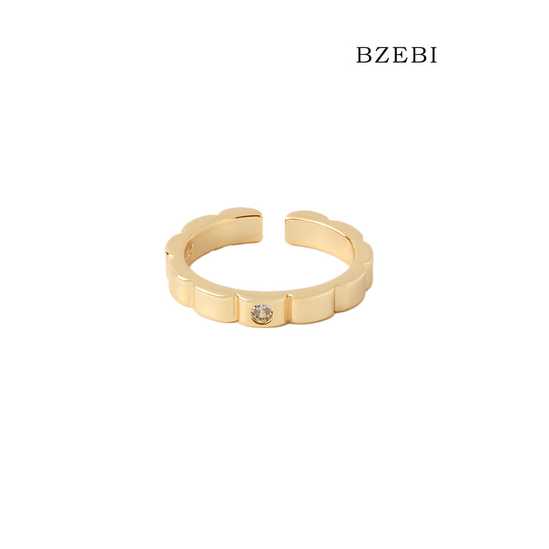 BZEBI 18k Gold Plated Cubic Zirconia Fashion Single Ring for Women with Box