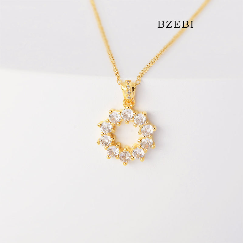 BZEBI 18k Gold Plated Cubic Zirconia Ring Necklace for Women with Box