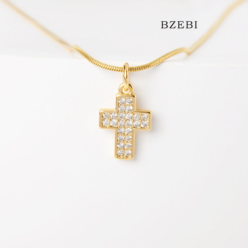 BZEBI 18k Gold Plated Cubic Zirconia cross Necklace for Women with Box