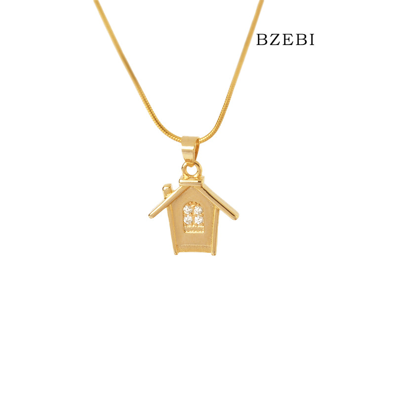 14k light luxury small house necklace