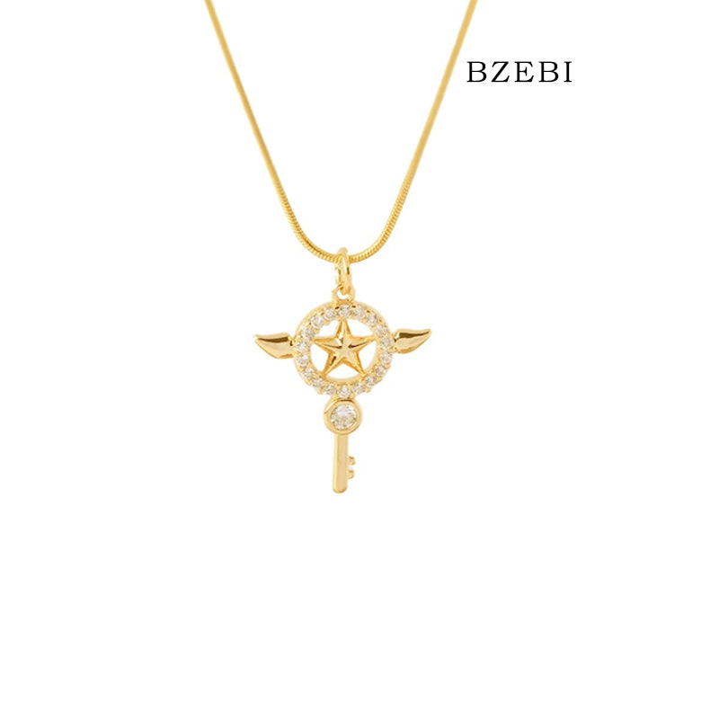 BZEBI 18k Gold Plated Cubic Zirconia Magical Girl Magic Wand Necklace for Women with Box