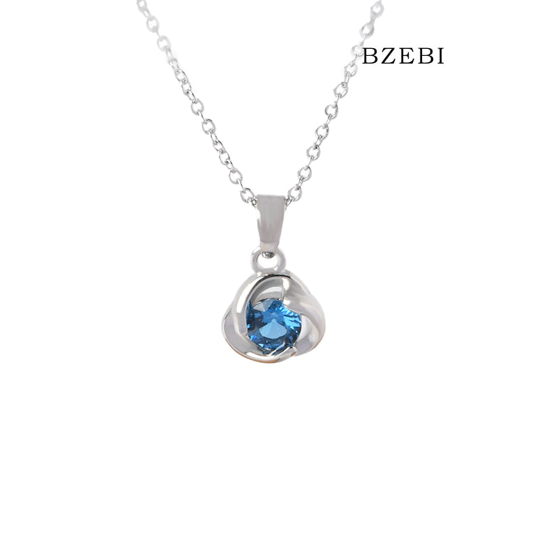 BZEBI 18k Gold Plated Cubic Zirconia Blue Zircon  Necklace for Women with Box