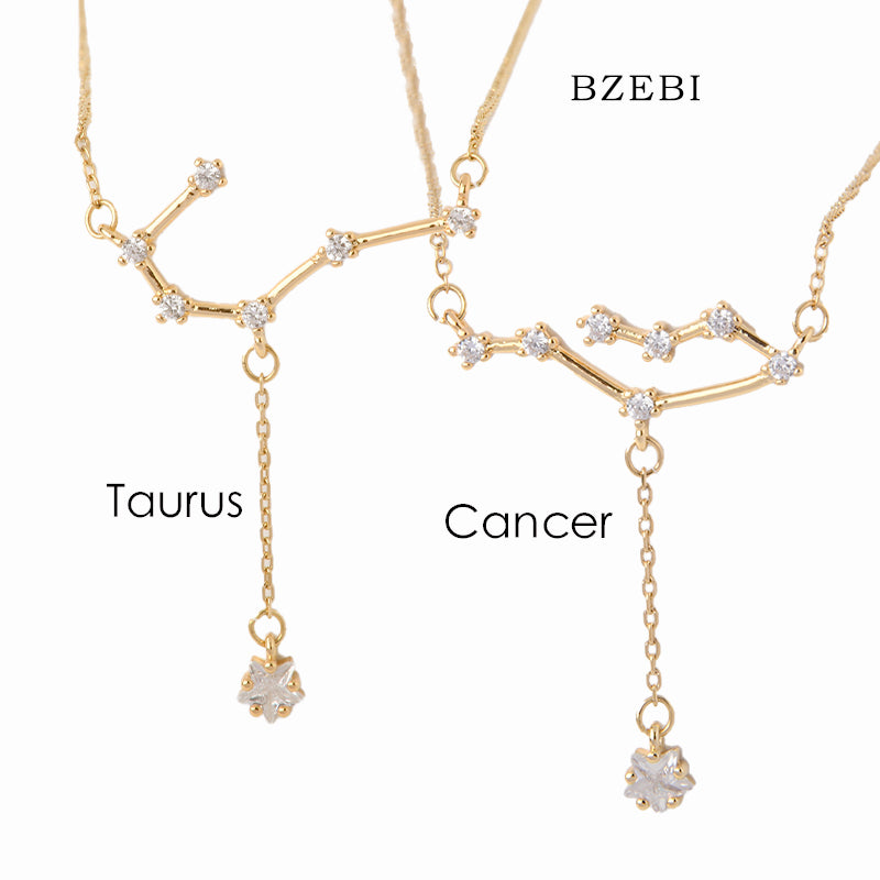 BZEBI 18k Gold Plated Cubic Zirconia Constellation English necklace girl for Women with Box