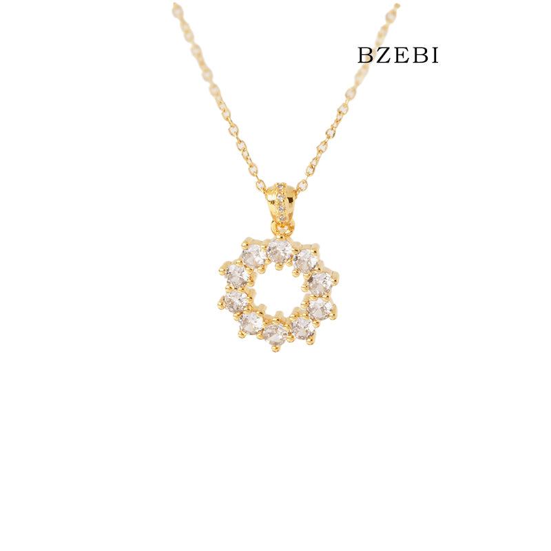 BZEBI 18k Gold Plated Cubic Zirconia Ring Necklace for Women with Box