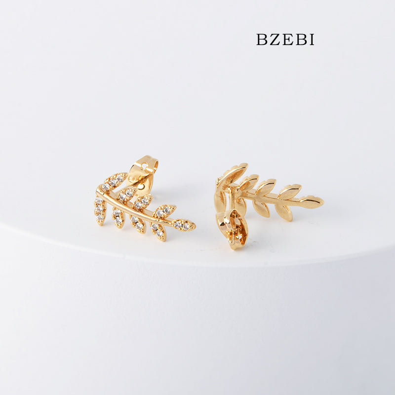 BZEBI 18k Gold Plated Cubic Zirconia Fashion Leaf shape Stud Earrings for Women with Box