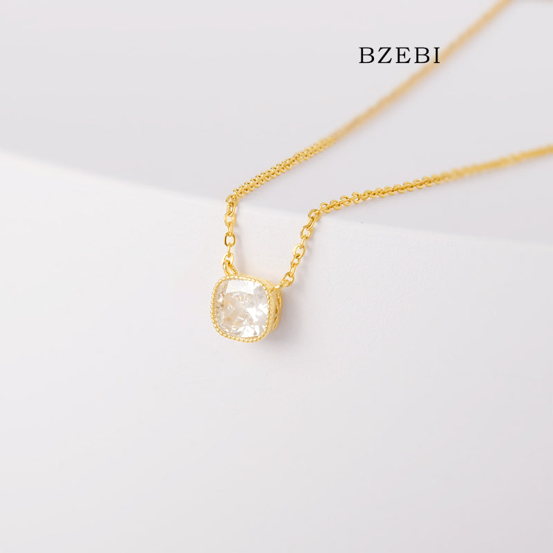 BZEBI 18k Exquisite four claw zircon rose gold necklace