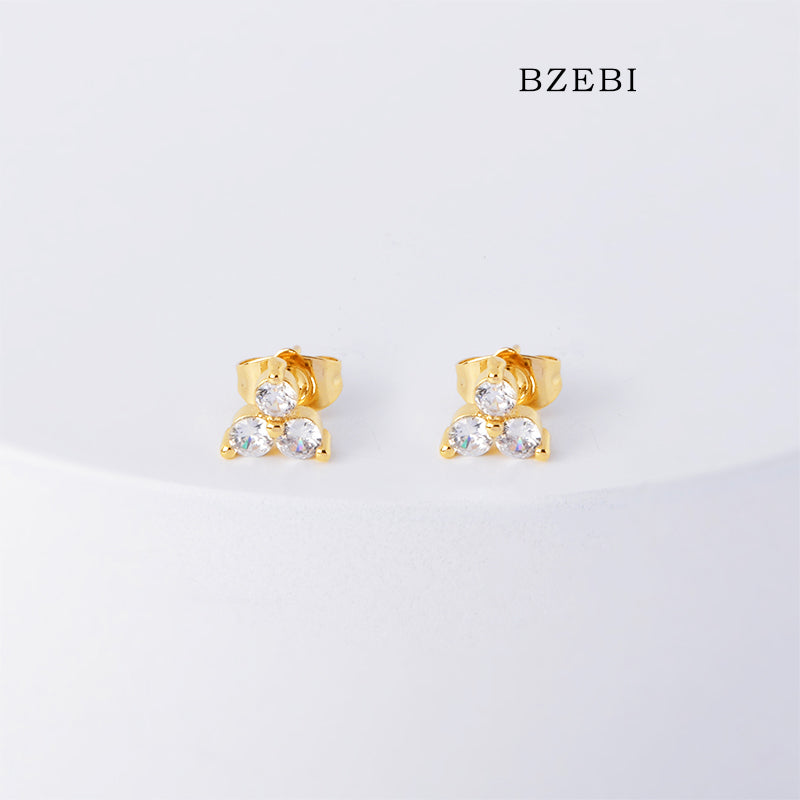 BZEBI 18k Gold Plated Cubic Zirconia Samsung Ball Short Stud Earrings for Women with Box