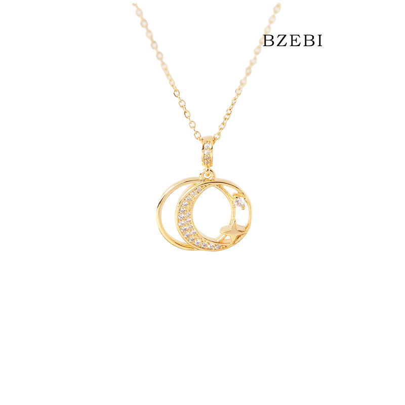 BZEBI 18k Gold Plated Cubic Zirconia Double Star Necklace for Women with Box