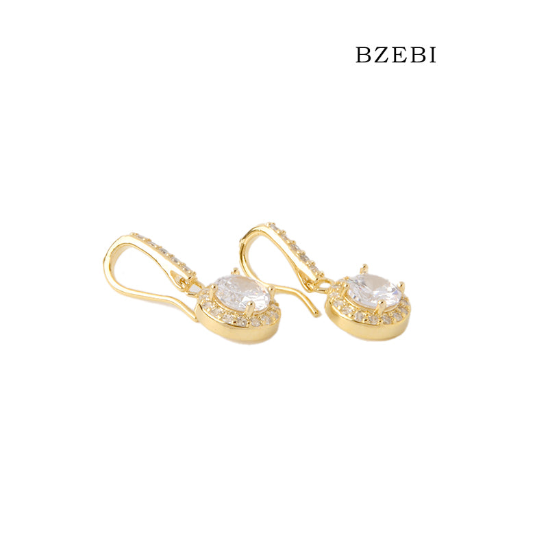 BZEBI 18k Gold Plated Cubic Zirconia medium and long Stud Earrings for Women with Box