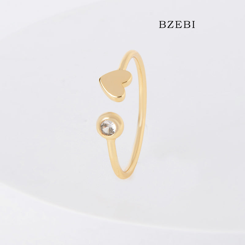 BZEBI 18k Gold Plated Cubic Zirconia Heart Open Adjustable Ring Rings for Women with Box