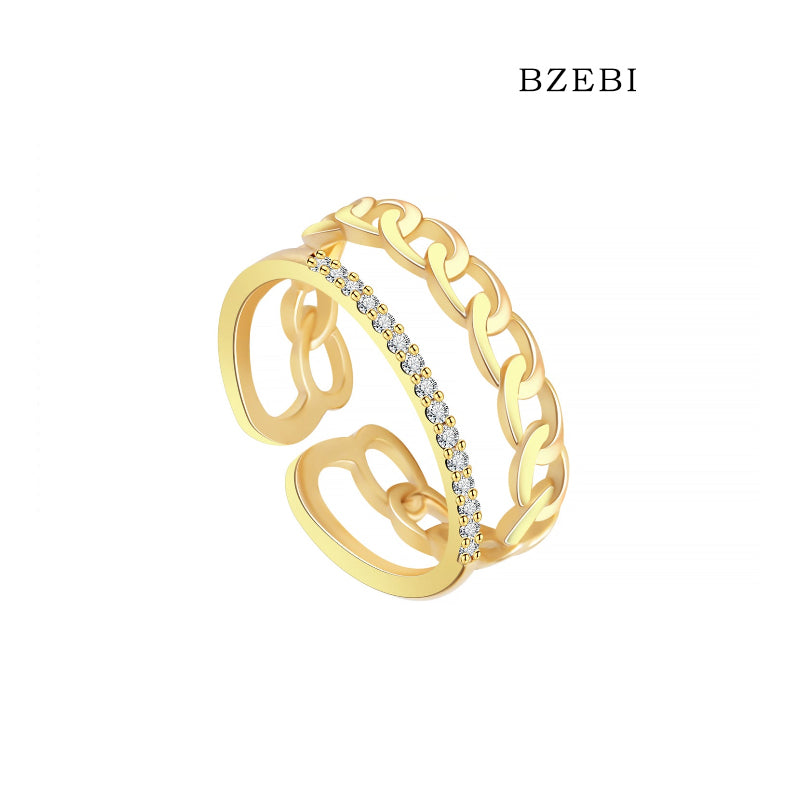 BZEBI 18K Gold Plated Laminated Open Ring