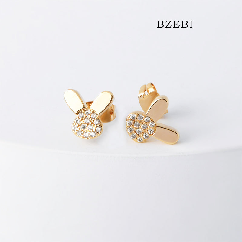 BZEBI 18k Gold Plated Cubic Zirconia Rabbit Stud Earrings for Women with Box