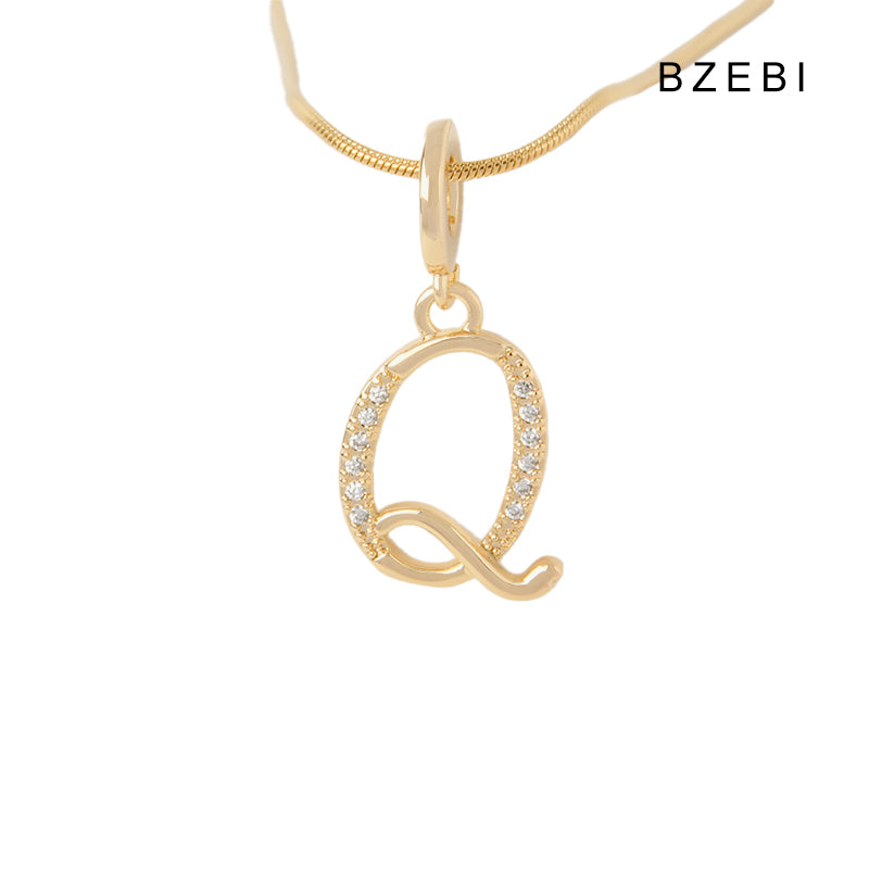 BZEBI 18K Gold Cubic Zirconia Letter Q Pendant Necklace