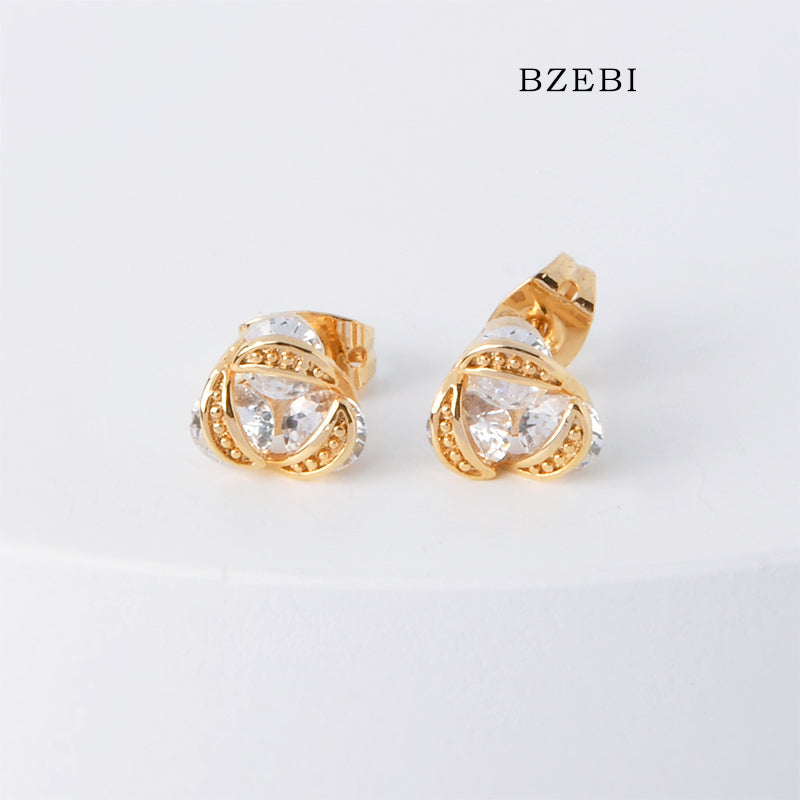 BZEBI 18k Gold Plated Cubic Zirconia Flower-shaped fashion Stud Earrings for Women with Box