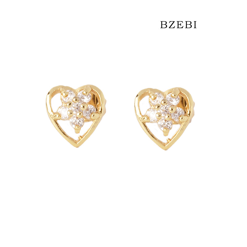 BZEBI 14k Heart Flower Earrings Niche Design Girls