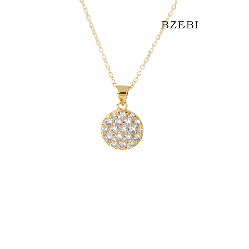 BZEBI 18k Gold Plated Cubic Zirconia Round Zircon Necklace for Women with Box