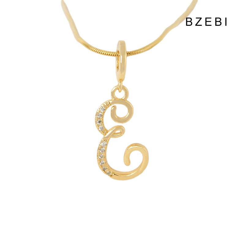 18K Gold Cubic Zirconia Letter E Pendant Necklace