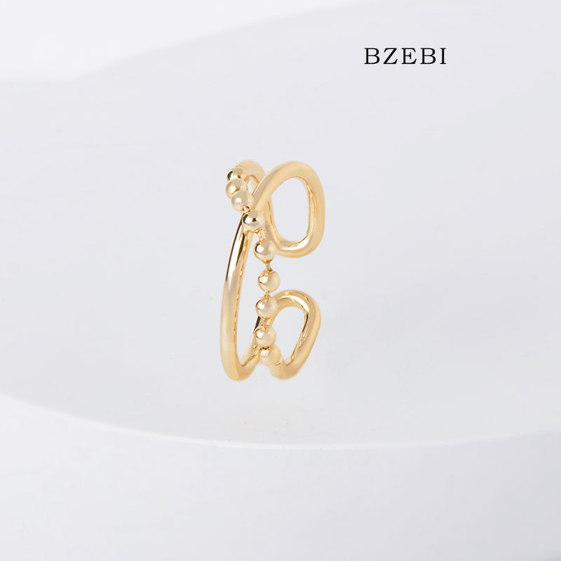 BZEBI 18k Gold Plated Cubic Zirconia Bead Ring for Women with Box