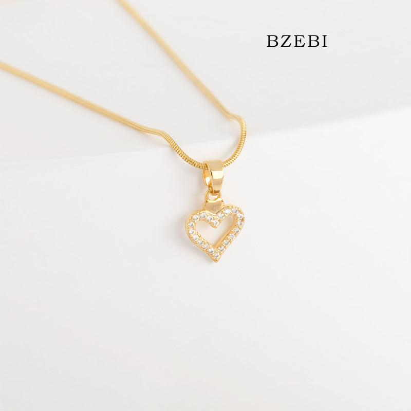 BZEBI 18k Gold Plated Cubic Zirconia gold-plated love Necklace for Women with Box