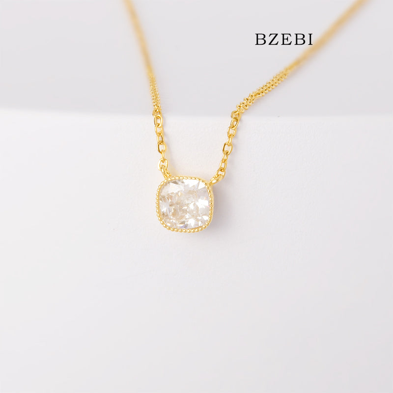 BZEBI 18k Exquisite four claw zircon rose gold necklace