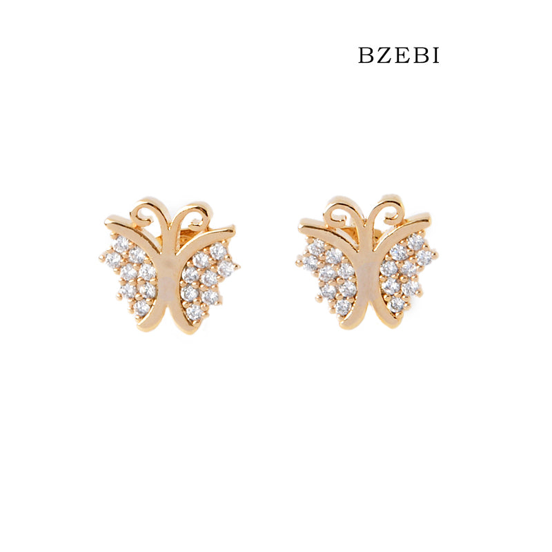 BZEBI 18k Gold Plated Cubic Zirconia Butterfly Stud Earrings for Women with Box