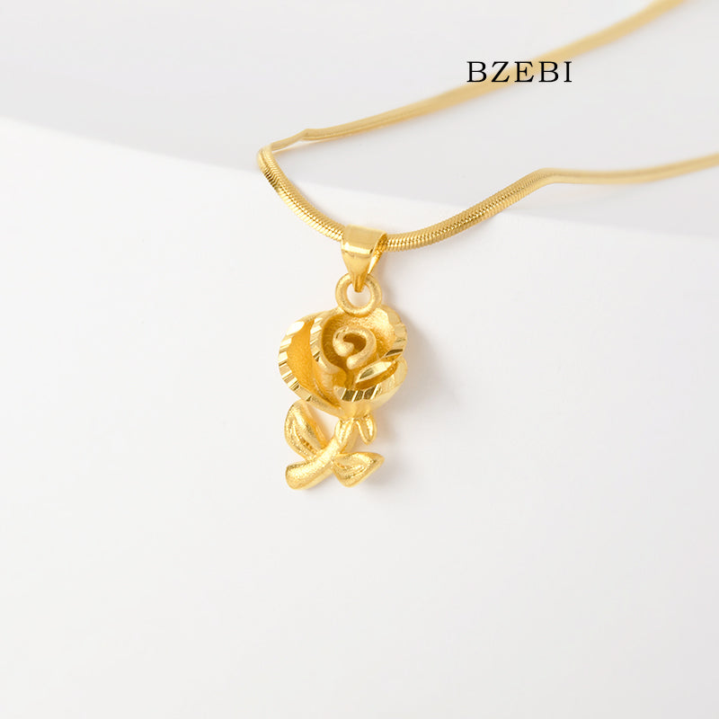 BZEBI 14k Rose Flower Necklace Fashion Girls