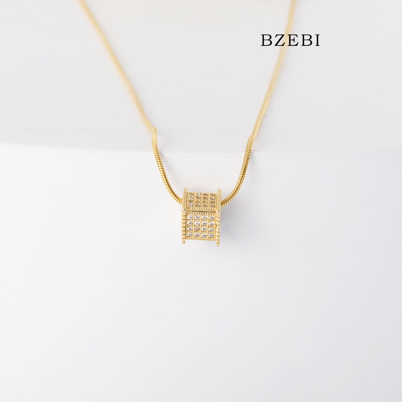 BZEBI 18k Gold Plated Cubic Zirconia Block Box Necklace for Women with Box