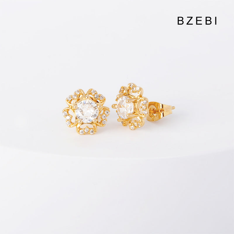 BZEBI18k diamond-plated five-petal flower fashion earrings