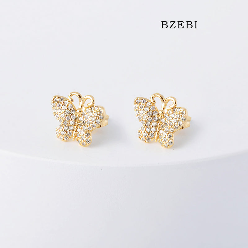 BZEBI 18k Gold Plated Cubic Zirconia Butterflies are popular Stud Earrings for Women with Box