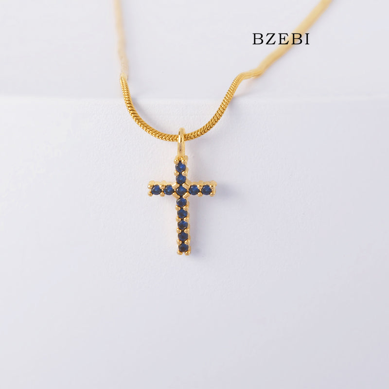 BZEBI 18k Gold Plated Cubic Zirconia Cross Necklace Necklace for Women with Box