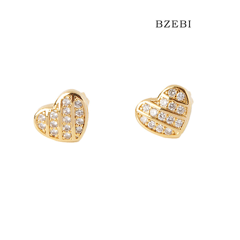 BZEBI 18k Gold Plated Cubic Zirconia Heart shape Stud Earrings for Women with Box