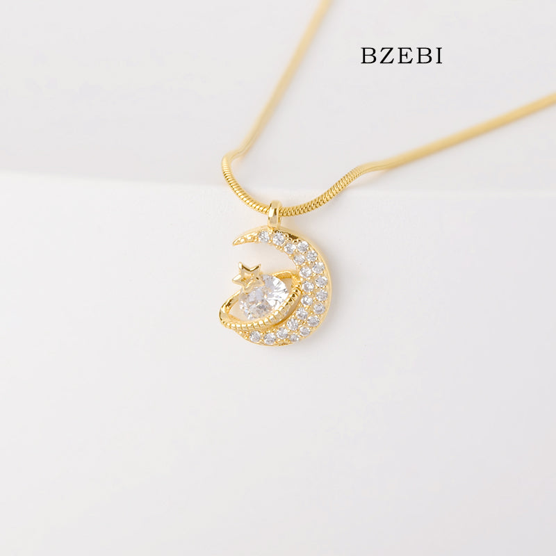 BZEBI 18k Zircon inlaid Mini Star Necklace