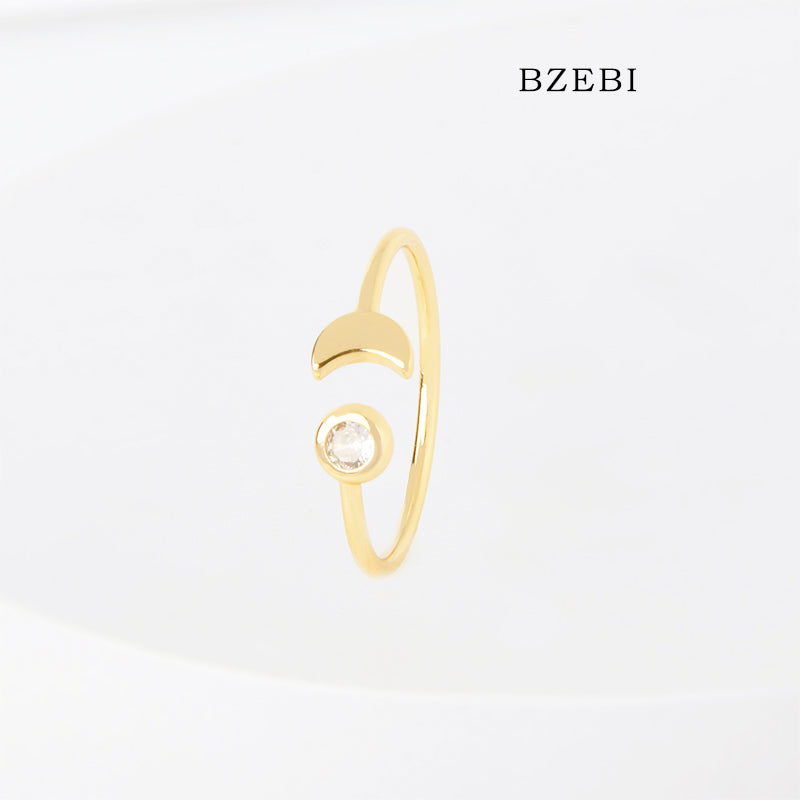 BZEBI 18k Gold Plated Cubic Zirconia Moon Adjustable Rings for Women with Box