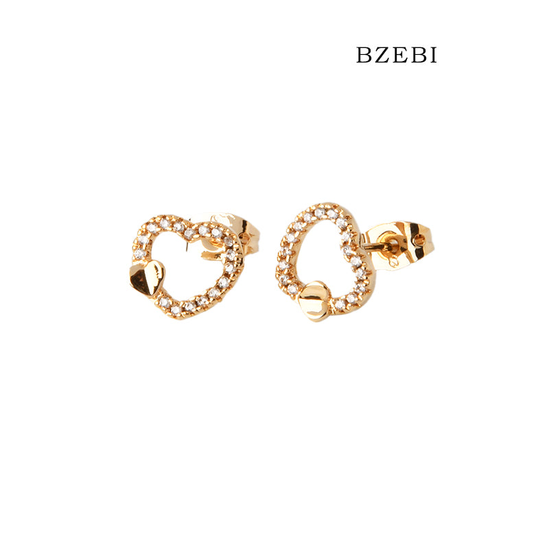 BZEBI 18k Gold Plated Cubic Zirconia Heart Stud Earrings for Women with Box