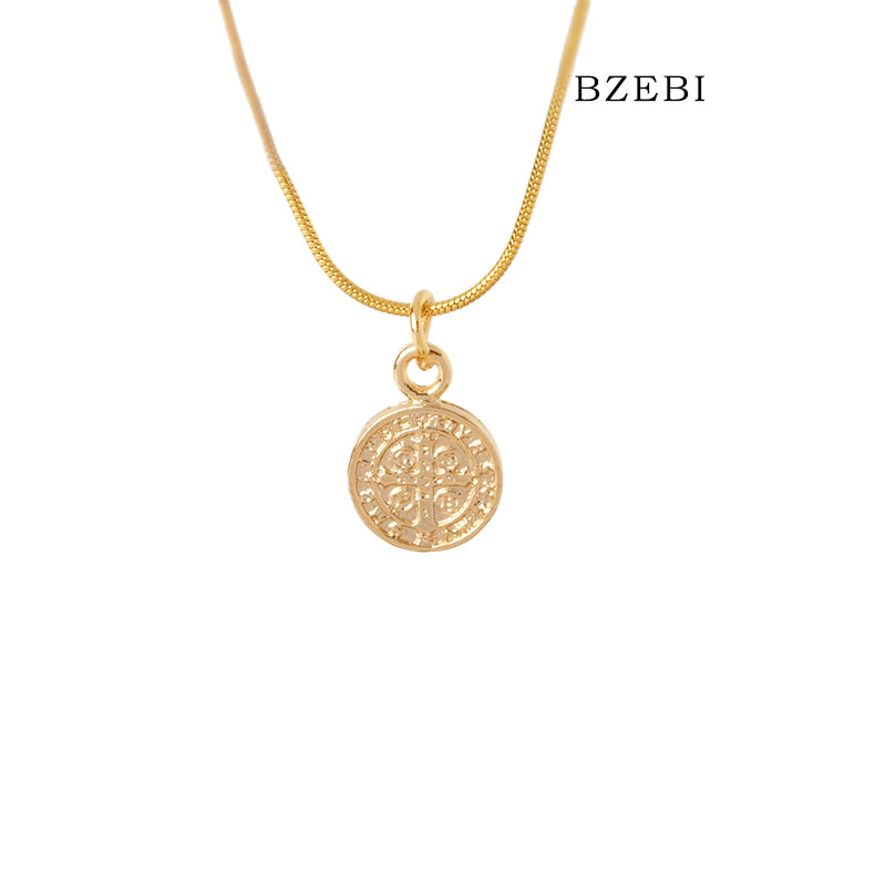 Light luxury round coin cross necklace