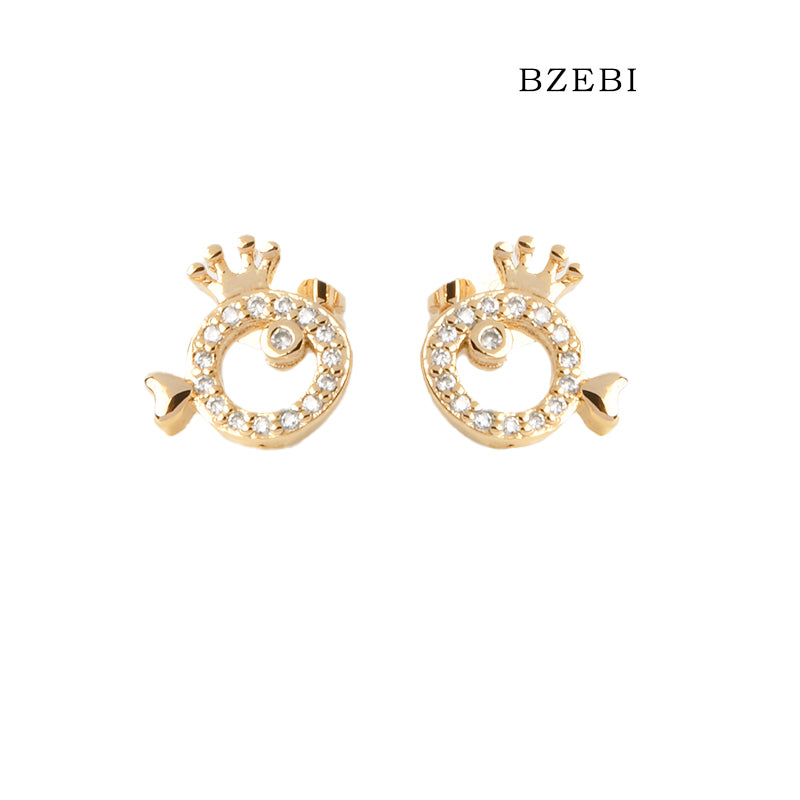 BZEBI 18k Gold Plated Cubic Zirconia Crown Fish Stud Earrings for Women with Box