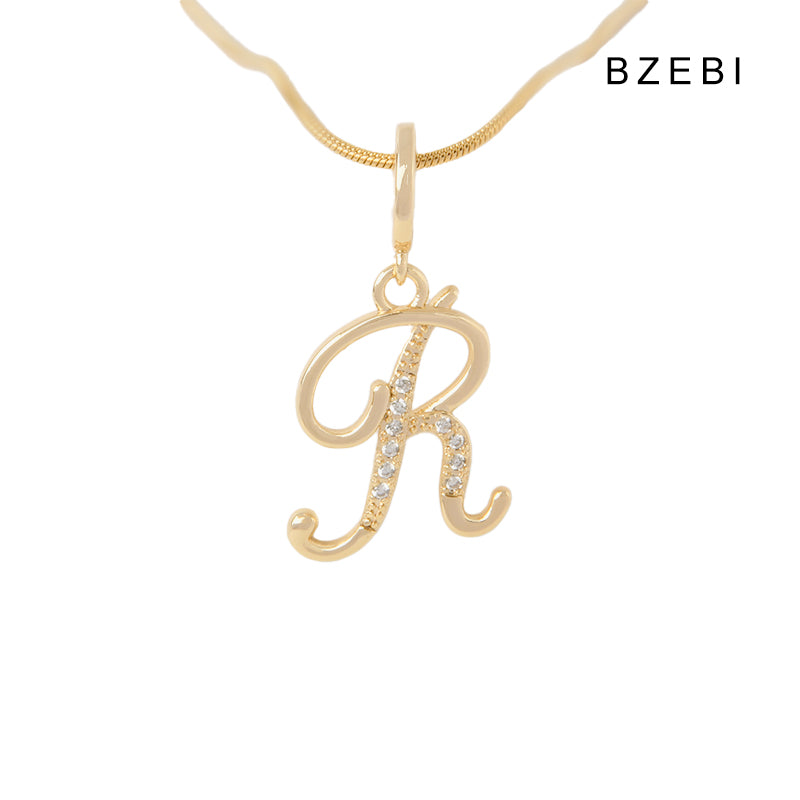 BZEBI 18K Gold Cubic Zirconia Letter R Pendant Necklace