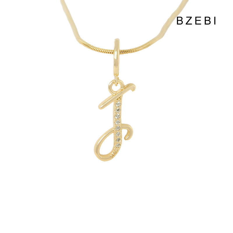 BZEBI 18K Gold Cubic Zirconia Letter J Pendant Necklace