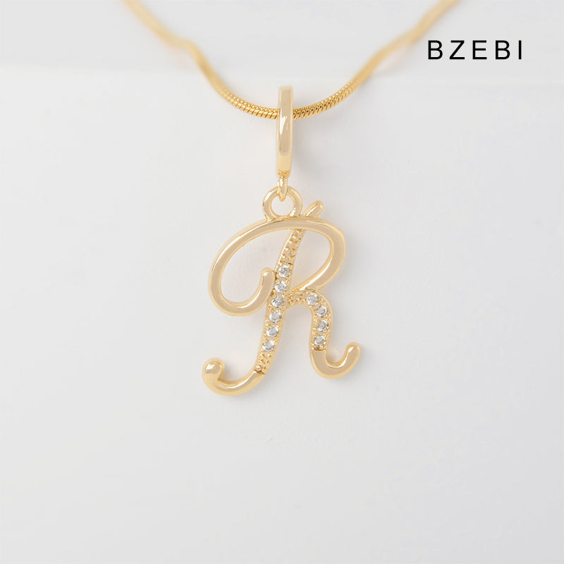 BZEBI 18K Gold Cubic Zirconia Letter R Pendant Necklace