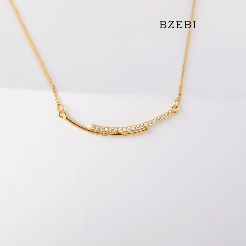 BZEBI 18k Gold Plated Cubic Zirconia gold-plated smile Necklace for Women with Box