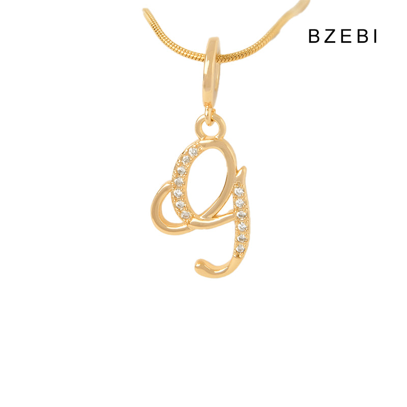 BZEBI 18K Gold Cubic Zirconia Letter G Pendant Necklace