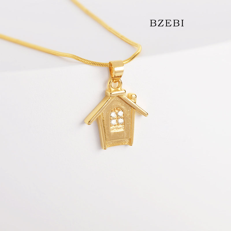 14k light luxury small house necklace