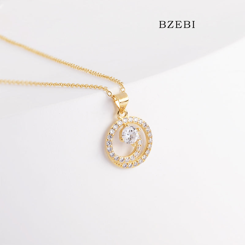 BZEBI 18k Gold Plated Cubic Zirconia Dream Necklace for Women with Box