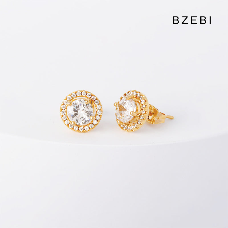 BZEBI18k Diamond Plated Square Heart Fashion Earrings