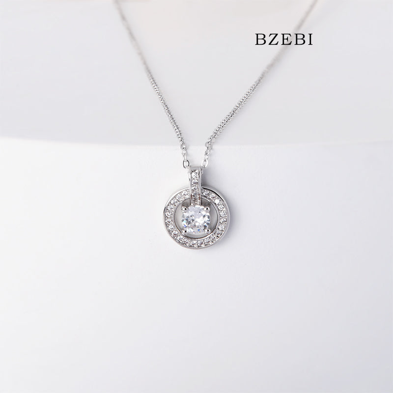 BZEBI 18k Gold Plated Cubic Zirconia Round Zircon Necklace for Women with Box