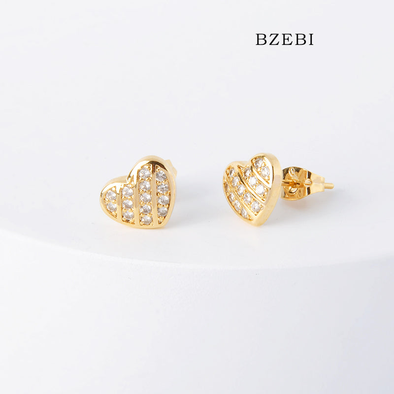 BZEBI 18k Gold Plated Cubic Zirconia Heart shape Stud Earrings for Women with Box