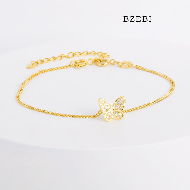 BZEBI Butterfly Pendant 14k Gold Plated Bracelet